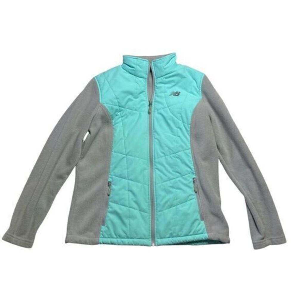 New Balance Jacket‎ Large Green Gray Fleece Quilted Performance Full Zip Runners